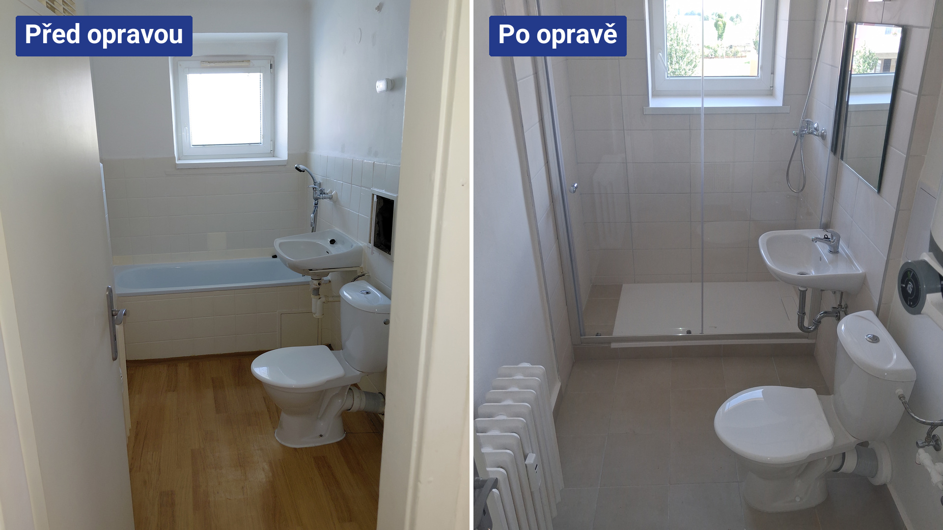 Srovnání koupelny před opravou a po opravě